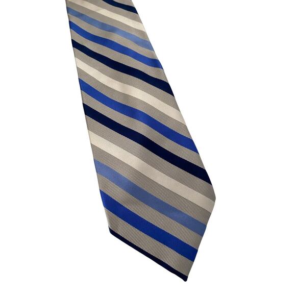Chaps Ralph Lauren Tie 100% Silk Blue SIlver Gray White Diagonal Repp Stripe - Picture 3 of 6
